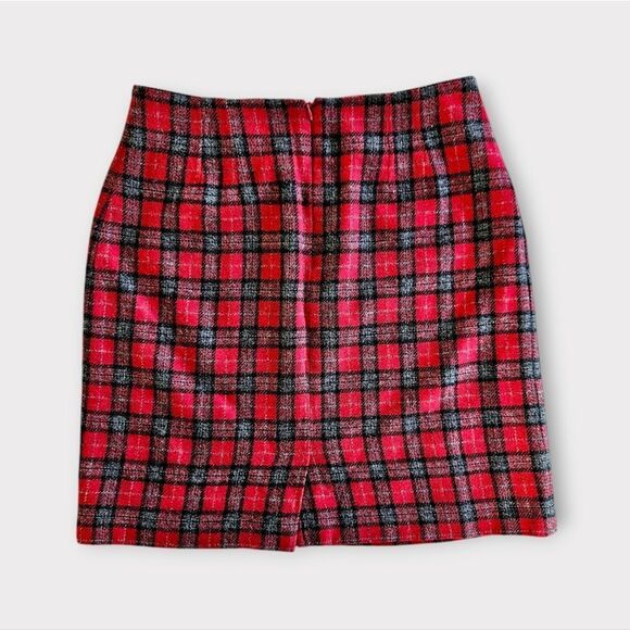 Vintage Savannah 1980's Red Plaid Tartan Wool Blend Mini Pencil Preppy Skirt 12P - Picture 2 of 6
